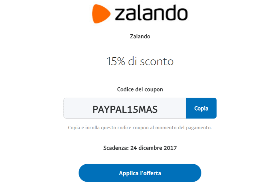 Codice sconto Zalando del 15% fino al 24 Dicembre grazie a PayPal!